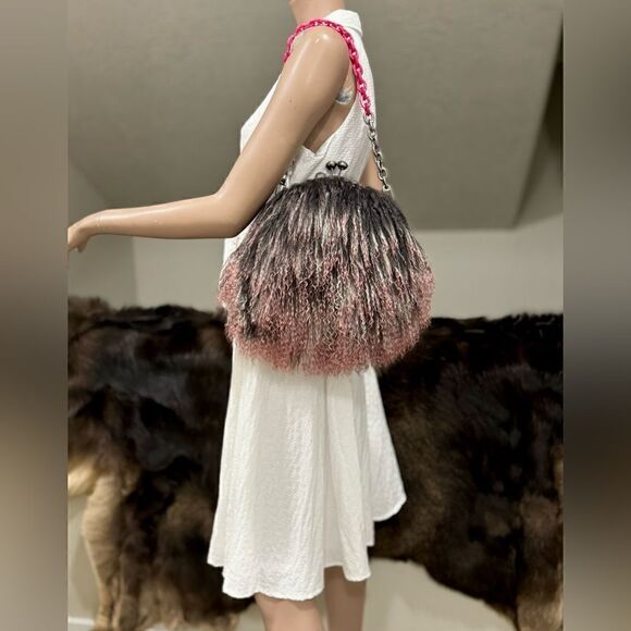 Handmade Gradient Color Real Mongolian Lamb Fur Kisslock Shoulder Bag/Crossbody - Picture 1 of 14